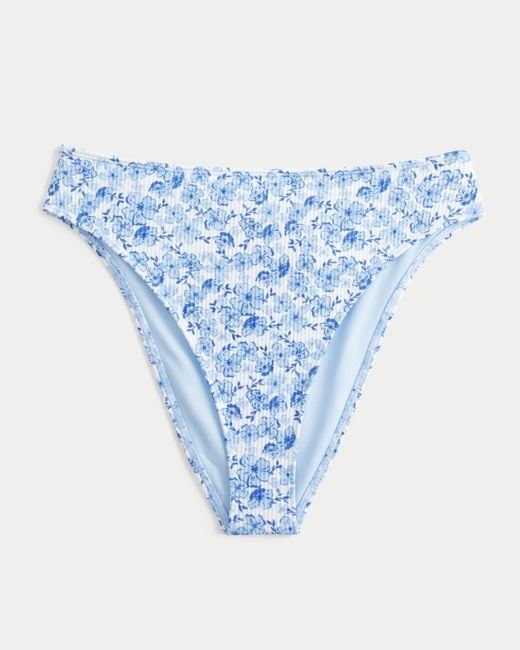 Hollister Blue Curvy High-leg High-waist Ribbed Cheeky Bikini Bottom