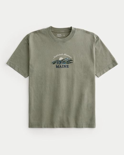 Hollister Green Boxy Heavyweight Maine Graphic Tee for men