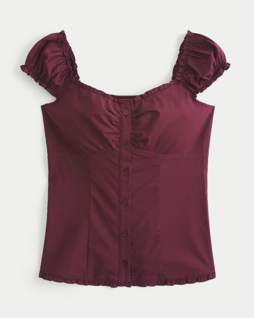Hollister Purple Short-sleeve Stretch Poplin Top