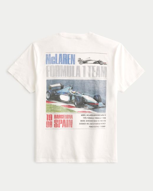 Hollister White Relaxed Mclaren Racing Graphic Tee for men