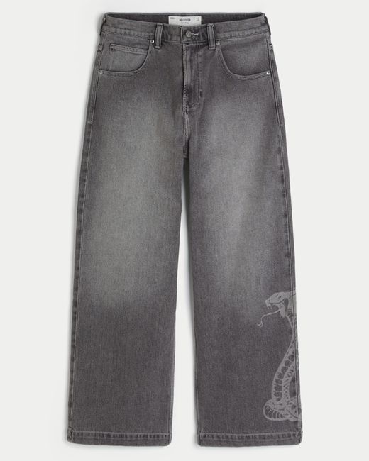 Hollister Gray Snake Graphic Super Baggy Jeans for men