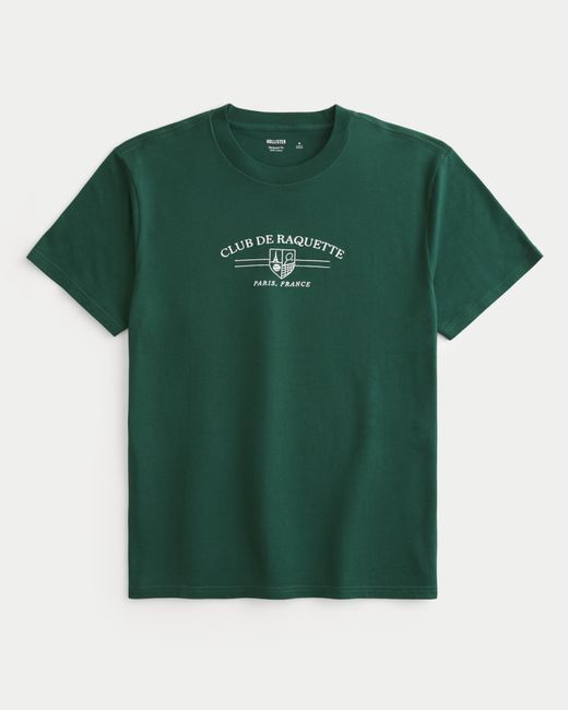 Hollister Green Relaxed Paris Club De Raquette Graphic Tee for men