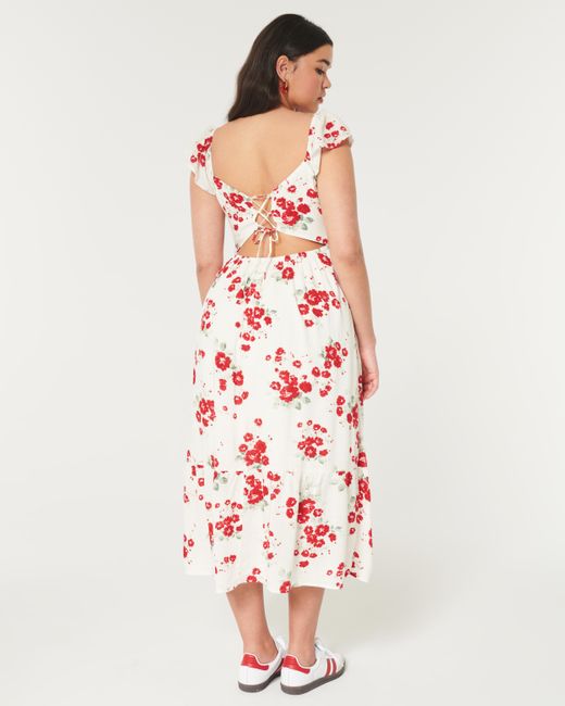 Hollister Pink Lace-up Back Midi Dress