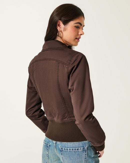 Hollister Twill Zip-up Jacket in Brown | Lyst UK