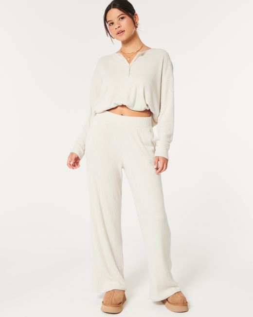 Hollister White Cozy Ribbed Wide-leg Pants