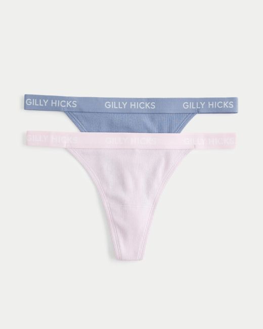 Hollister Blue Gilly Hicks Ribbed Cotton Blend Thong Underwear 2-pack
