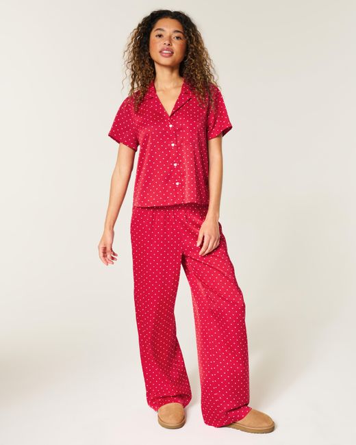 Hollister Red Heart Pattern Wide-leg Pants