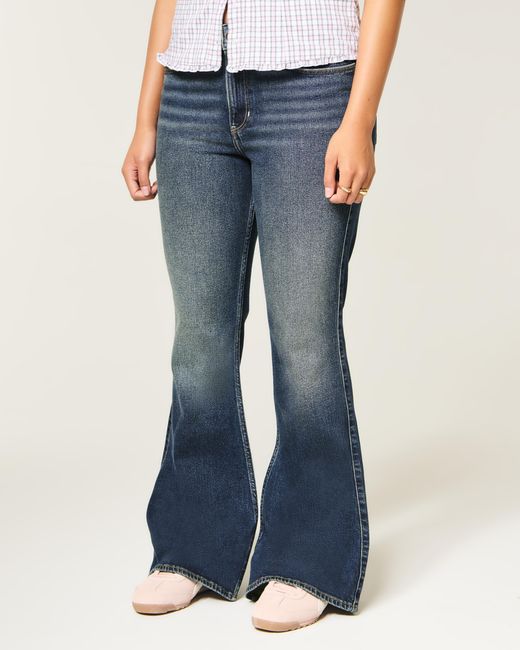 Hollister Blue High-rise Dark Wash Flare Jeans