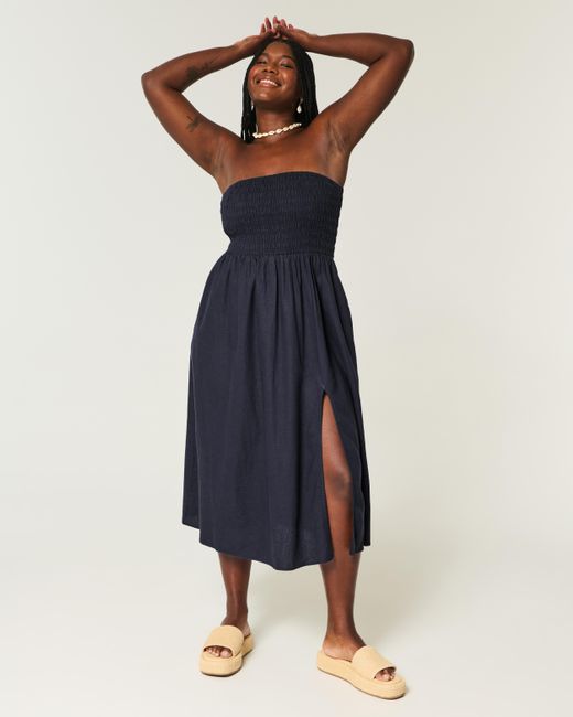 Hollister Blue Trägerloses Midikleid aus Leinenmischung