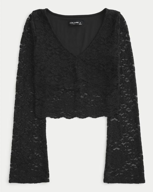Hollister Black Social Tourist All-over Lace Bell Sleeve Top