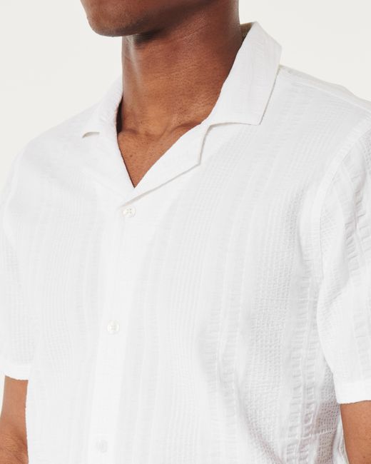 Hollister Kurzärmliges Seersucker-Hemd mit durchgehendem Knopfverschluss in White für Herren