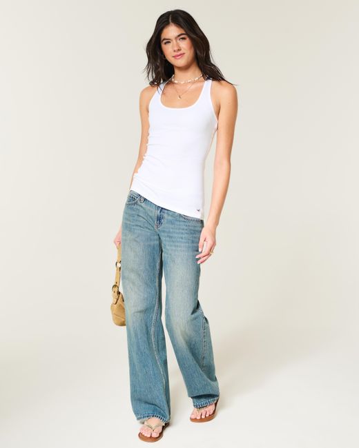 Hollister White Icon Racerback Tank