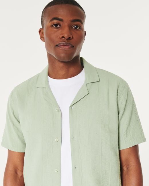 Hollister Kurzärmliges, geknöpftes Seersucker-Hemd in Green für Herren