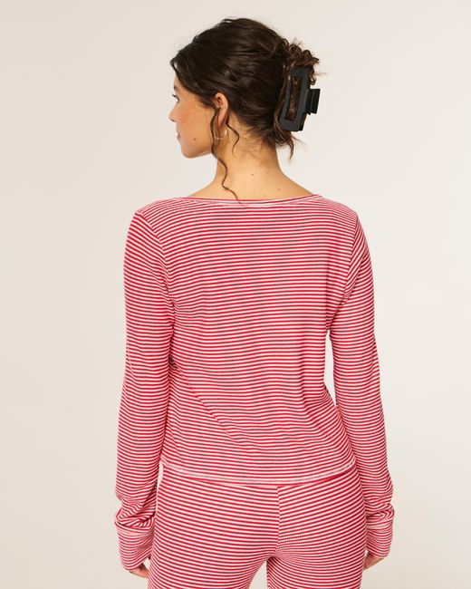 Hollister Pink Gilly Hicks Always Cozy Waffle Long-sleeve Scoop Top