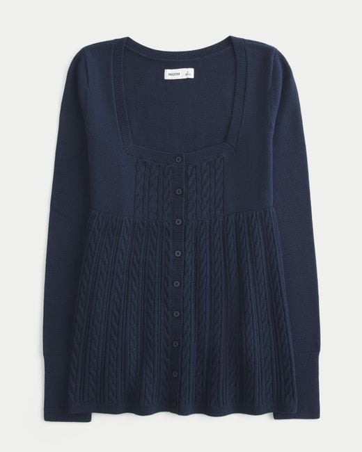 Hollister Blue Long-sleeve Square-neck Babydoll Sweater
