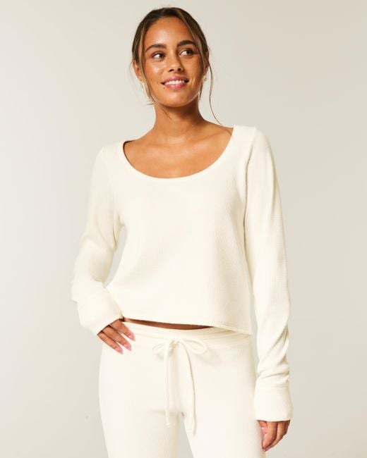 Hollister Natural Gilly Hicks Always Cozy Waffle Long-sleeve Scoop Top