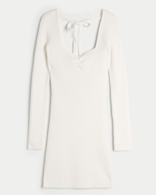 Hollister Natural Langärmliges Pulloverkleid mit geraffter Brustpartie und Rückenausschnitt
