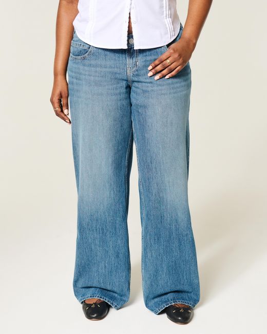 Hollister Blue Ultra Low-rise Medium Wash Baggy Jeans