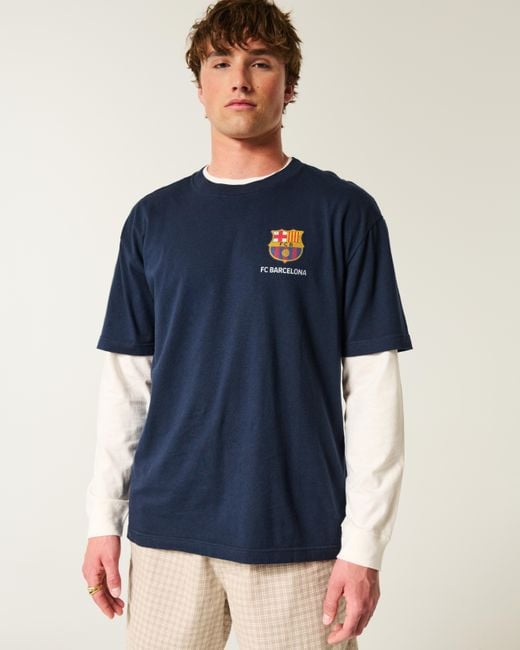 Hollister Blue Fc Barcelona Graphic Tee for men