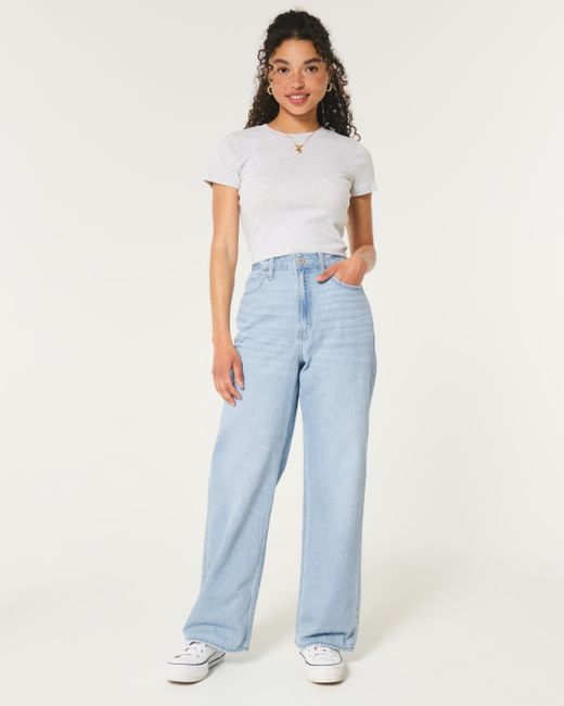 Hollister Blue Leichte Ultra High Rise Jeans in Baggy Fit in heller Waschung