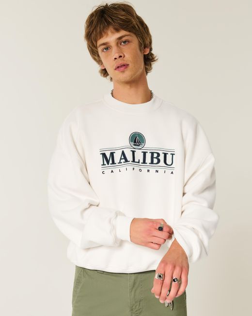 Hollister Natural Baggy Cinch Malibu Graphic Crew Sweatshirt for men