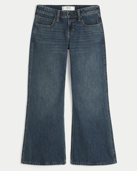 Hollister Blue Low-rise Dark Wash Baggy Flare Jeans