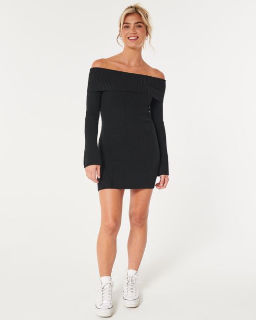 Hollister Black Off-the-shoulder Sweater Dress