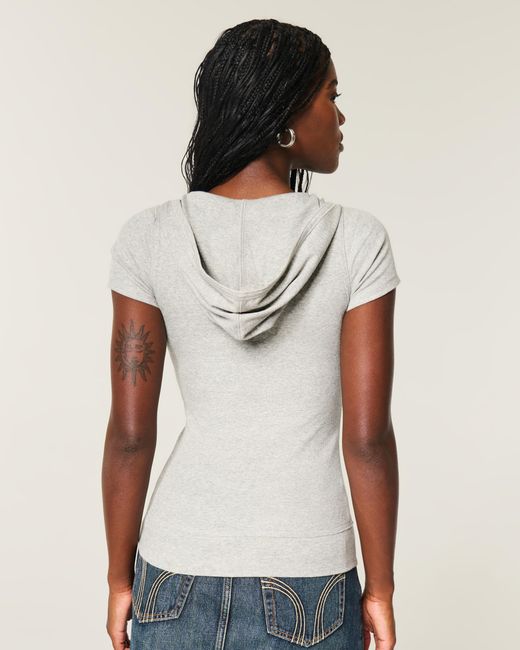 Hollister Gray Short-sleeve Hooded Henley