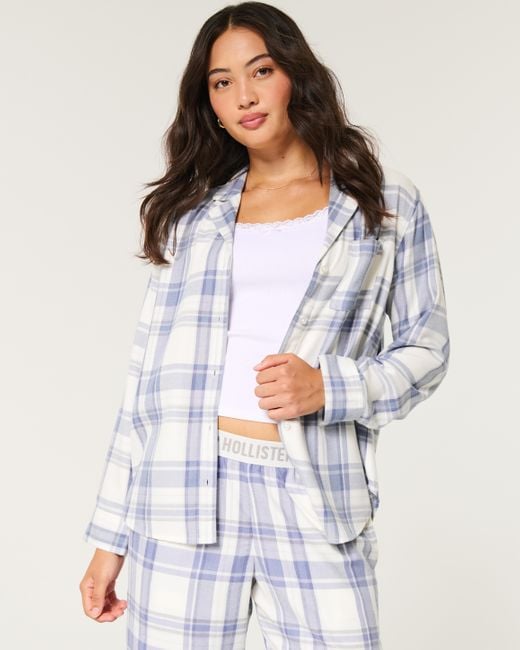 Hollister Blue Long-sleeve Flannel Pajama Top