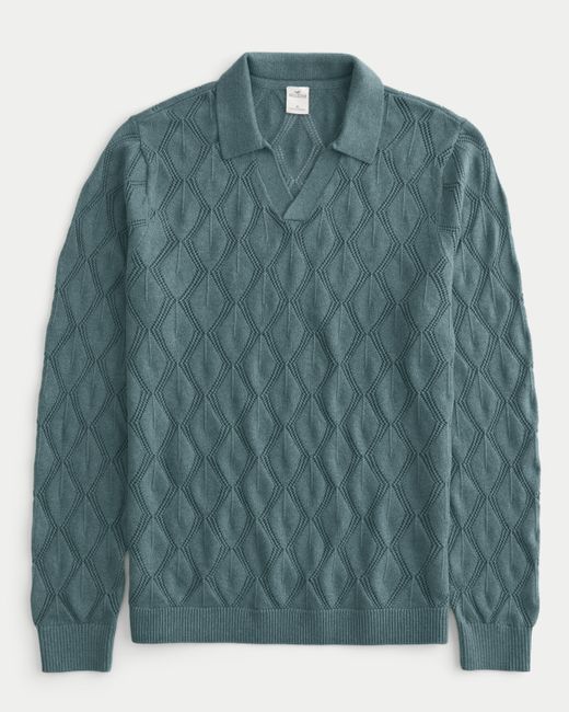 Hollister Green Open-stitch Sweater Polo for men