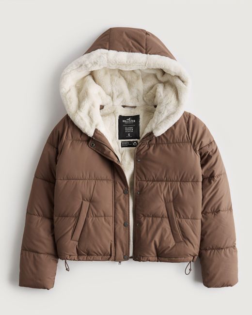 Hollister Brown Faux Fur-lined Puffer Jacket