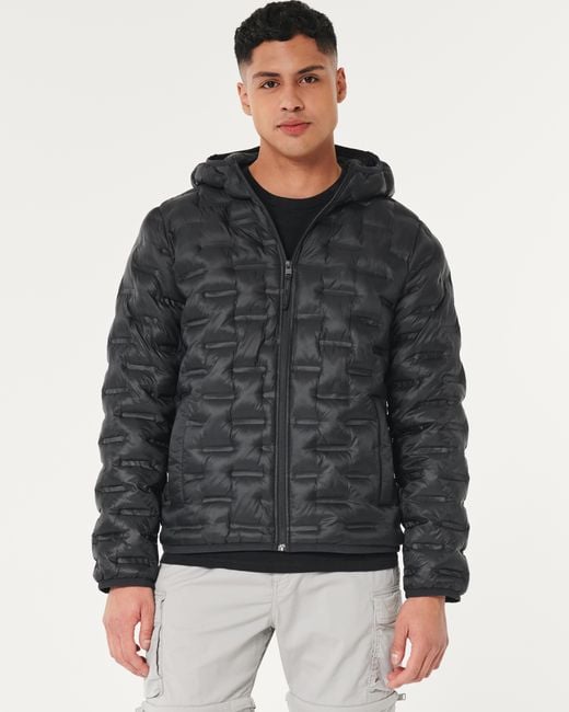 Hollister Black Zip-up Hooded Puffer Jacket for men