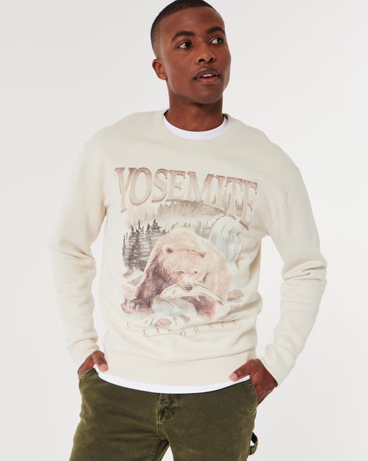 Hollister Lässiges Sweatshirt mit Rundhalsausschnitt und Yosemite-Grafik in Natural für Herren