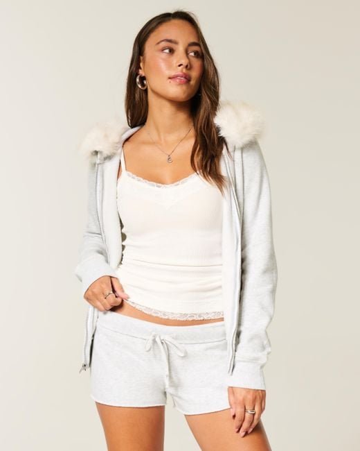 Hollister White Fleece Mini Short