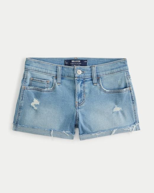 Hollister Blue Low-rise Distressed Light Wash Denim Shorts