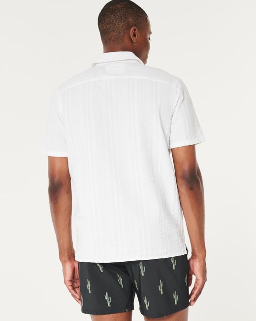 Hollister White Short-sleeve Button-through Seersucker Shirt for men