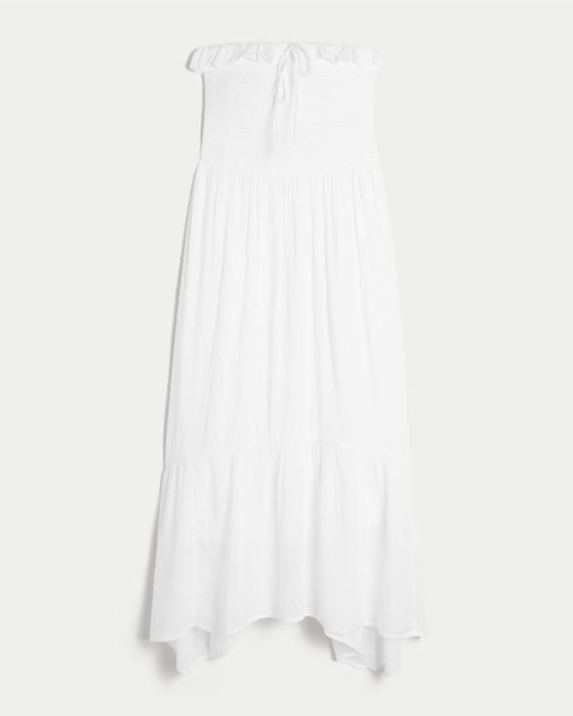 Hollister White Strapless Smocked Maxi Dress