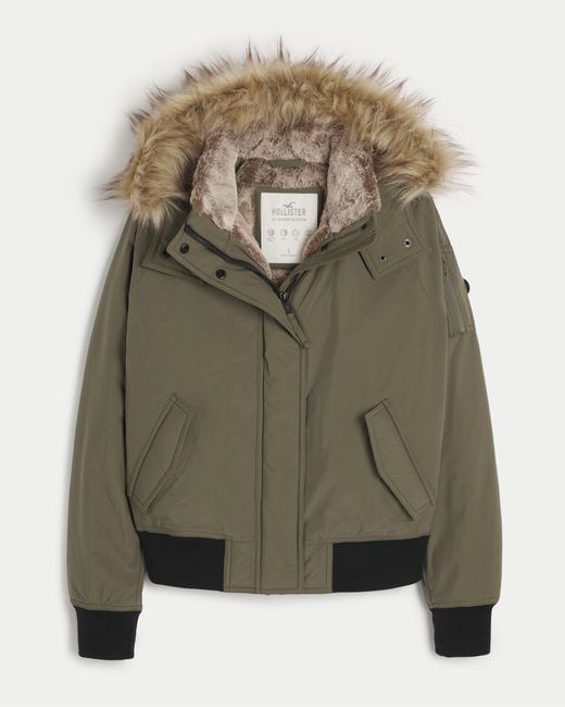 Hollister Green All-weather Faux Fur-lined Bomber Jacket