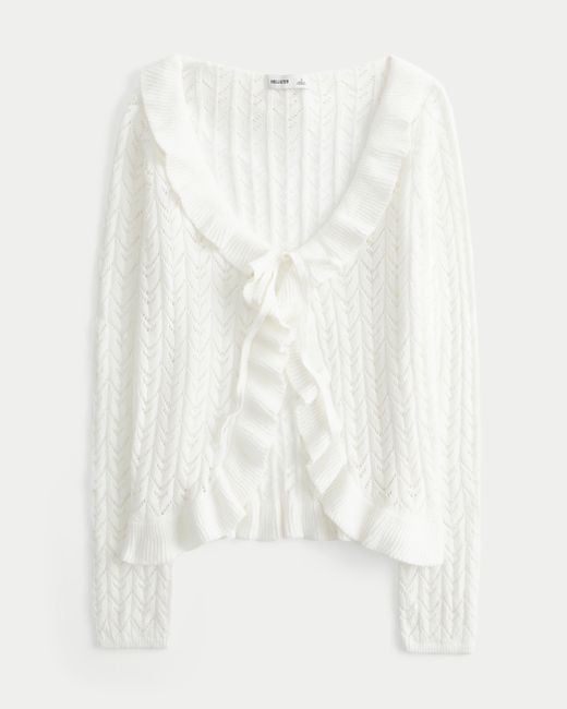 Hollister White Ruffle Tie-front Cardigan