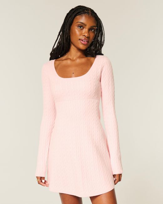 Hollister Pink Tie Back Babydoll Sweater Mini Dress