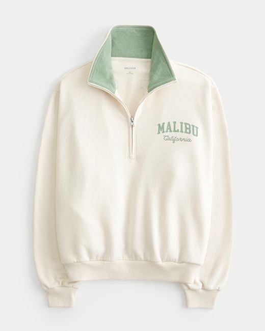 Hollister Natural Easy Malibu California Graphic Half-zip Sweatshirt