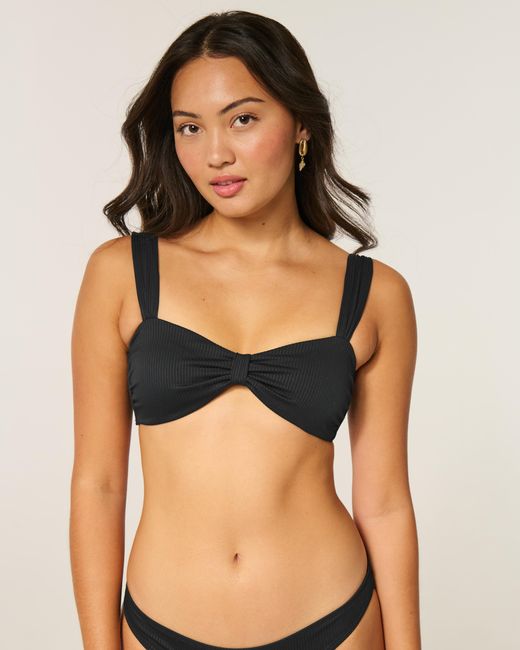 Hollister Black Ribbed Sweetheart Scoop Bikini Top