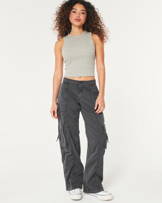 Hollister Gray Low-rise Baggy Cargo Pants