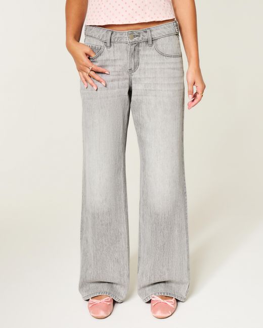Hollister Gray Hollister Andi Adjustable Waist Low-rise Grey Baggy Jeans
