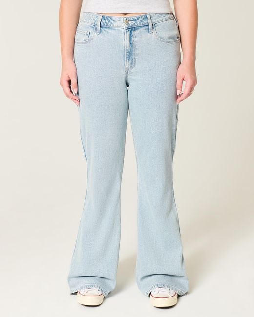 Hollister Blue High-rise Light Wash Heart Embroidered Flare Jeans