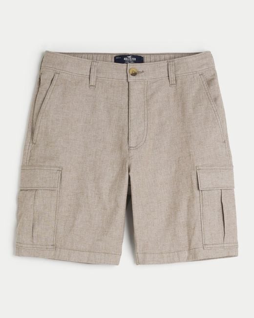 Hollister Gray Linen-blend Flex-waist Cargo Shorts 9" for men