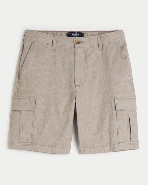 Hollister Gray Linen Blend Flex-waist Cargo Shorts 9" for men