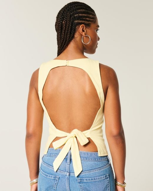 Hollister Natural Linen-blend Open-back Top