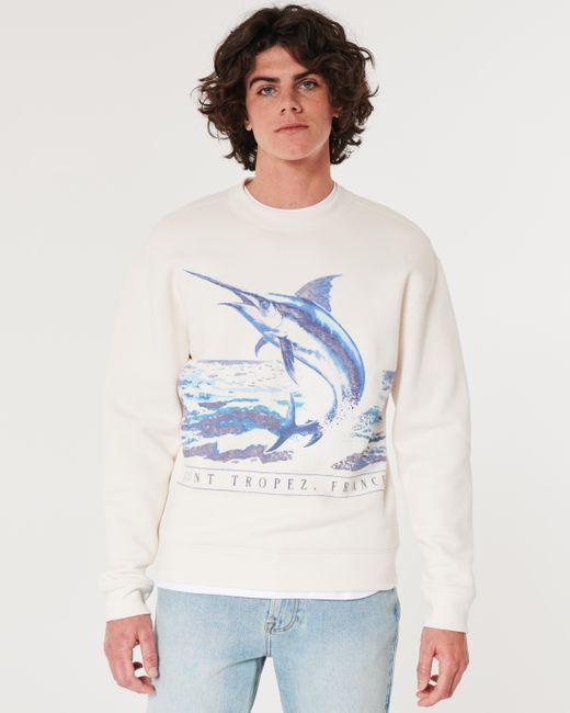 Hollister Lässiges Sweatshirt mit Rundhalsausschnitt und Saint Tropez France-Grafik in Blue für Herren
