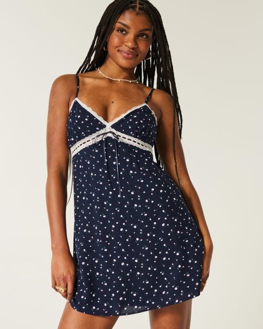 Hollister Lace Detail Slip Mini Dress in Blue | Lyst UK